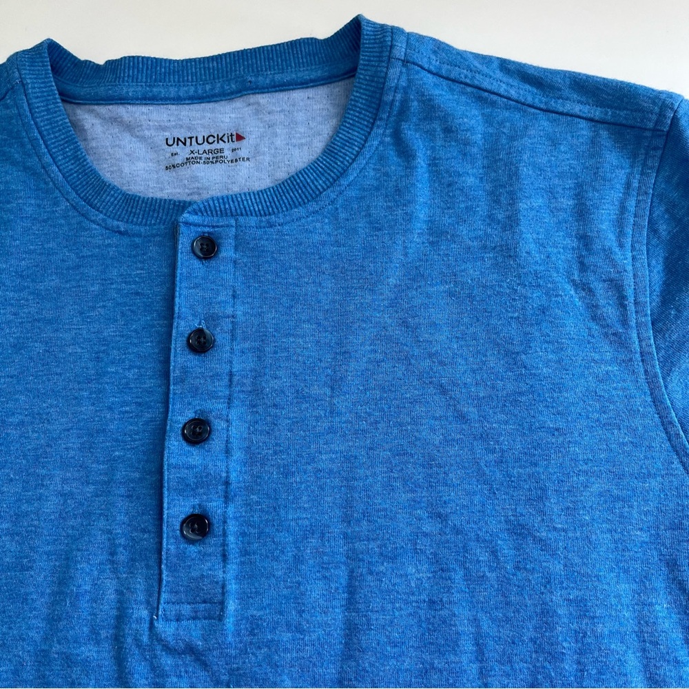 UNTUCKit Men’s‎ Grassi Short Sleeve Henley Shirt Blue XL double layer